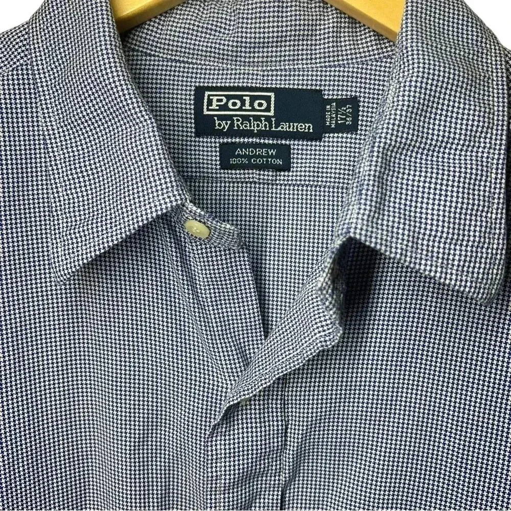 Authentic Ralph Lauren Polo Button Up Navy Checkered Collared Business